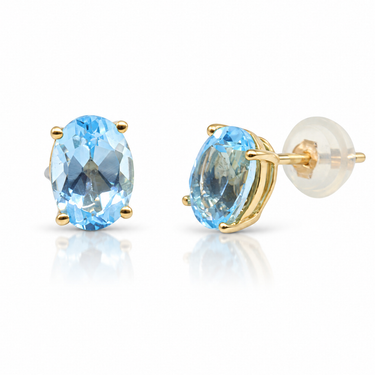 9K Yellow Gold 2 Blue Topaz Stud Earring - 20764869