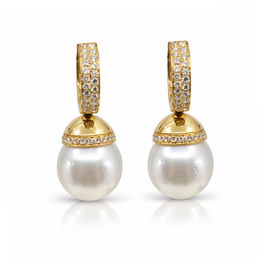 18K Yellow Gold South Sea Pearl and Diamond Drop Earring - 20765958