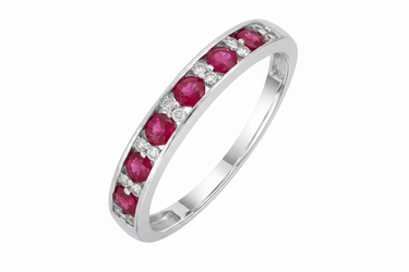 9K Yellow Gold Ruby and Diamonds Band Ring