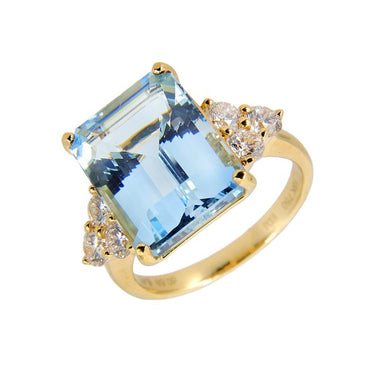 18K Yellow Gold 6.41ct Aquamarine and Diamond Ring - 20751340