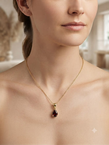9K Yellow Gold Pear Cut Garnet Pendant
