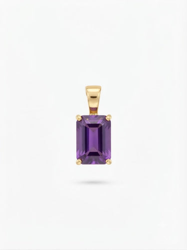 9K Yellow Gold Emerald Cut Amethyst Pendant