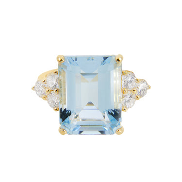 18K Yellow Gold 6.41ct Aquamarine and Diamond Ring - 20751340
