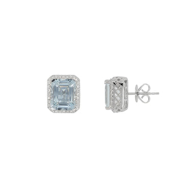 18K White Gold 5.027ct Aquamarine and Diamond Stud Earrings - 20737351