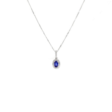 18K White Gold 0.64ct Sapphire And Diamond Pendant - 20738174