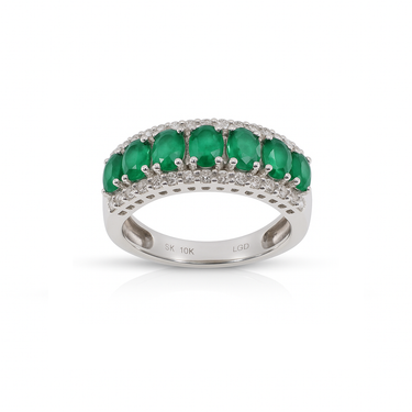 10K Gold Lab Grown Emerald and Lab Grown Diamond Ring
