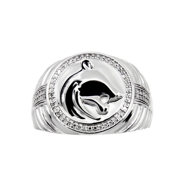10K White Gold Tdw. 0.15ct Panther Head Signet Ring - 20704506