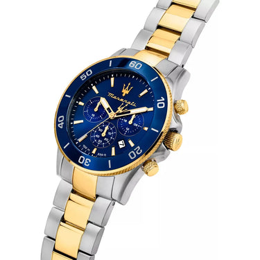 Maserati Competizione 43mm Chronograph Watch Blue Dial Two Tone SS Bracelet - R8873600006