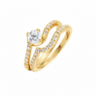 18K White Gold Diamond Engagement Ring with matching Diamond Curved Wedding Band
