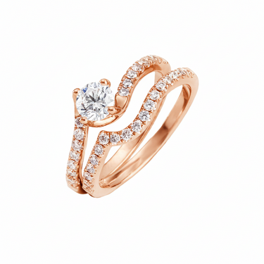 18K White Gold Diamond Engagement Ring with matching Diamond Curved Wedding Band