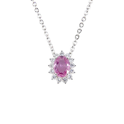 18K White Gold 0.96ct Pink Sapphire And Diamond Pendant | Sapphire Necklaces & Pendants Melbourne | Sapphire Necklaces & Pendants Australia | H&H Jewellery