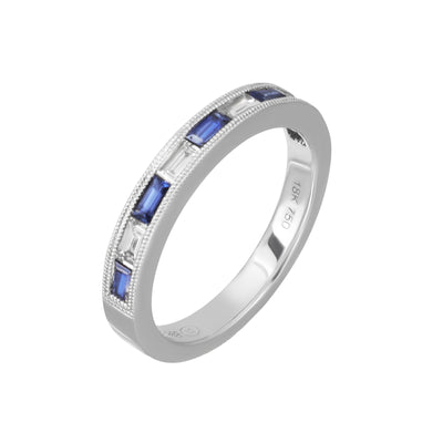 18K White Gold 0.45ct Sapphire and Diamond Band Ring - 20729448 - H&H Jewellery Pty Ltd