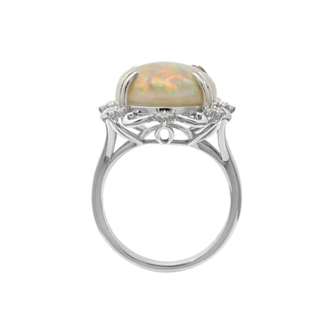 14K White Gold White Solid Opal and Diamond Ring | Diamond Engagement Rings Melbourne | Wedding Rings Melbourne | H&H Jewellery