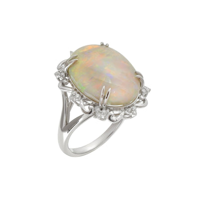 14K White Gold White Solid Opal and Diamond Ring | Diamond Engagement Rings Melbourne | Wedding Rings Melbourne | H&H Jewellery