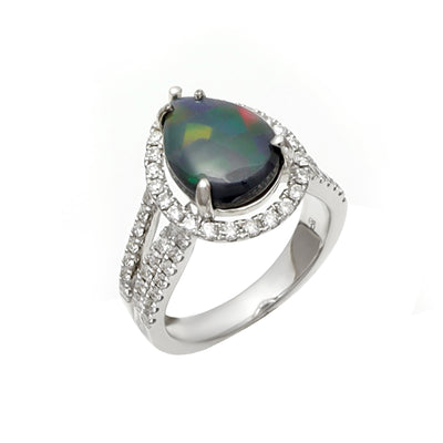 18K White Gold Black Solid Opal and Diamond Ring - 20560034 - H&H Jewellery Pty Ltd
