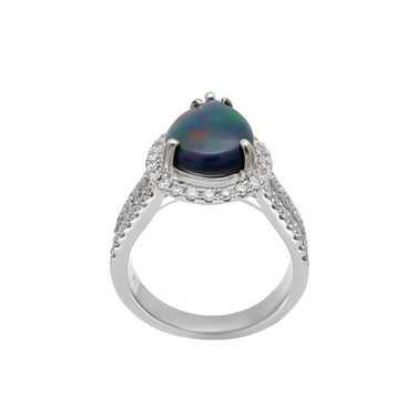 18K White Gold Black Solid Opal and Diamond Ring - 20560034 - H&H Jewellery Pty Ltd