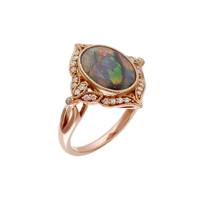 14K Rose Gold Solid Opal and Diamond Ring - H&H Jewellery Pty Ltd