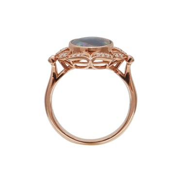 14K Rose Gold Solid Opal and Diamond Ring - H&H Jewellery Pty Ltd