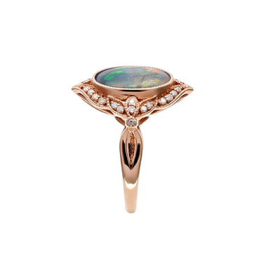 14K Rose Gold Solid Opal and Diamond Ring - H&H Jewellery Pty Ltd