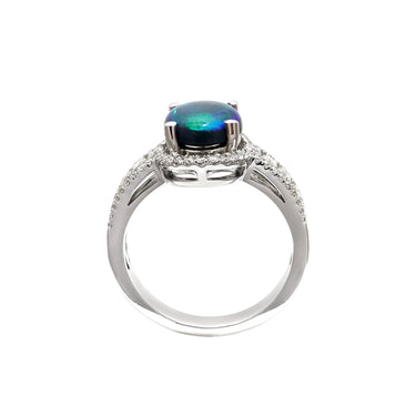 18K White Gold Black Solid Opal and Diamond Ring - 20493950 - H&H Jewellery Pty Ltd