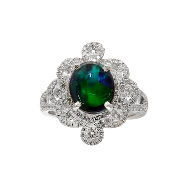 18K White Gold Black Solid Opal and Diamond Ring - H&H Jewellery Pty Ltd