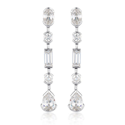 MOSAIC LONG DROP SILVER EARRINGS - H&H Jewellery Pty Ltd
