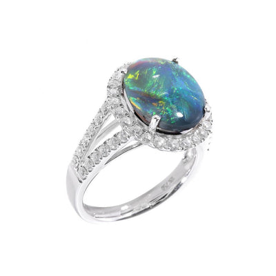 18K White Gold 4.80ct Solid Black Opal & Diamond Ring  | Opal Jewellery Australia | Opal Necklaces & Pendant Melbourne | H&H Jewellery