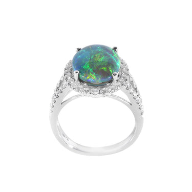 18K White Gold 4.80ct Solid Black Opal & Diamond Ring  | Opal Jewellery Australia | Opal Necklaces & Pendant Melbourne | H&H Jewellery