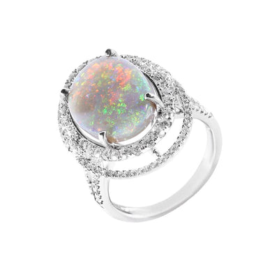 18K White Gold 5.30ct Solid Opal & Diamond Ring - 20545284 - H&H Jewellery Pty Ltd