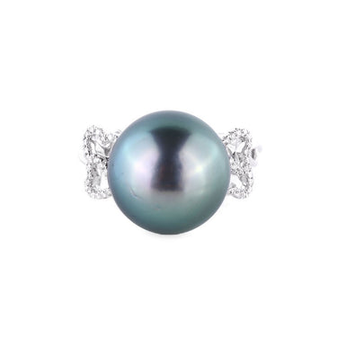 18K White Gold Tahitian South Sea Pearl & Diamond Ring | Pearl Engagement Ring Melbourne | Diamond Engagement Rings Melbourne | H&H Jewellery