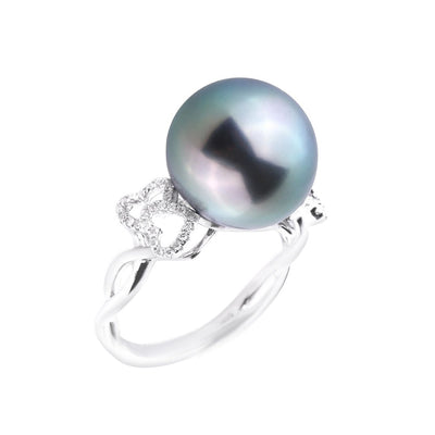 18K White Gold Tahitian South Sea Pearl & Diamond Ring | Pearl Engagement Ring Melbourne | Diamond Engagement Rings Melbourne | H&H Jewellery