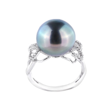 18K White Gold Tahitian South Sea Pearl & Diamond Ring | Pearl Engagement Ring Melbourne | Diamond Engagement Rings Melbourne | H&H Jewellery