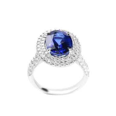 18K White Gold 5.00ct Ceylon Sapphire & Diamond Ring | Sapphire and Diamond Engagement Rings | Sapphire Wedding Rings Melbourne | H&H Jewellery