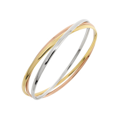 9K Three Tone Gold Silver Filled Wide 3mm Bangle | Gold Bracelet Melbourne | Gold Bracelet Australia | H&H Jewellery