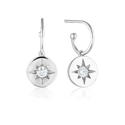 STELLAR LIGHTS SILVER DROP HOOP EARRINGS - H&H Jewellery Pty Ltd