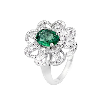 18K White Gold 1.35ct Emerald and Diamond Ring | Emerald Engagement Rings Melbourne | Emerald Engagement Rings Australia | H&H Jewellery