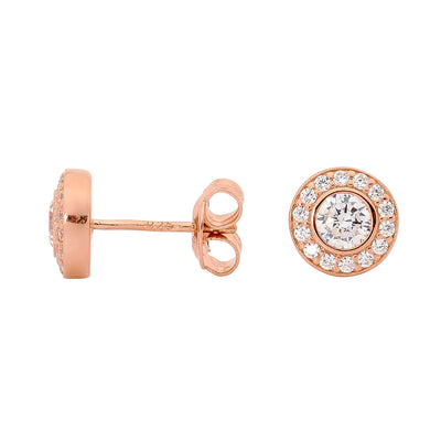 WHITE CZ ROUND EARRING ROSE GOLD - H&H Jewellery Pty Ltd