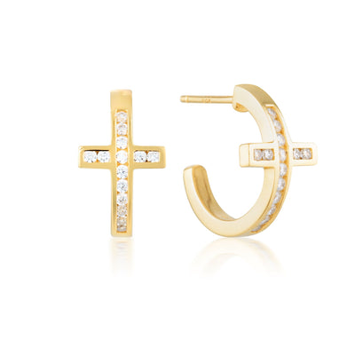 SPIRITUS CROSS HOOP EARRING - GOLD - H&H Jewellery Pty Ltd