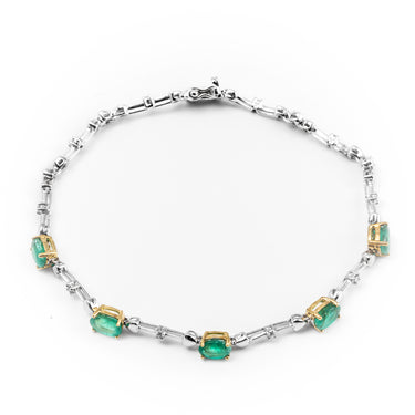 9K White & Yellow Gold Tdw. 2.30ct Emerald and Diamond Bracelet | Gold and Diamond Tennis Bracelet Melbourne | Gold and Diamond Tennis Bracelet Australia | H&H Jewellery