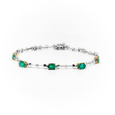 9K White & Yellow Gold Tdw. 2.30ct Emerald and Diamond Bracelet | Gold and Diamond Tennis Bracelet Melbourne | Gold and Diamond Tennis Bracelet Australia | H&H Jewellery