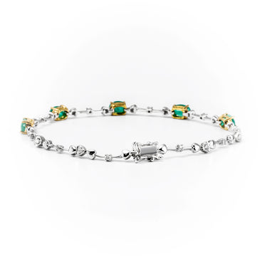 9K White & Yellow Gold Tdw. 2.30ct Emerald and Diamond Bracelet | Gold and Diamond Tennis Bracelet Melbourne | Gold and Diamond Tennis Bracelet Australia | H&H Jewellery