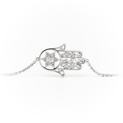 18K White Gold 0.03ct Diamond Hamsa Bracelet | Gold and Diamond Tennis Bracelet Melbourne | Gold and Diamond Tennis Bracelet Australia | H&H Jewellery