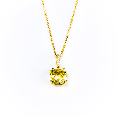 18K Yellow Gold Lemon Quartz and Diamond Pendant with Chain - 20690540 - H&H Jewellery Pty Ltd
