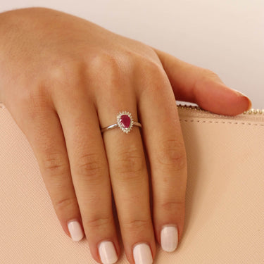 9K White Gold Pear Ruby and Diamond Engagement Ring - 20713713 - H&H Jewellery Pty Ltd