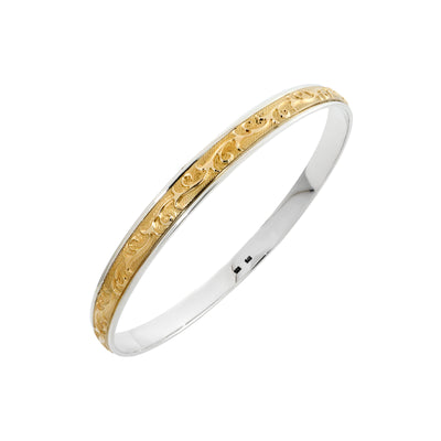 9K Yellow Gold and Silver Filled Pattern Bangle  | Gold and Diamond Bangles Melbourne | Gold and Diamond Bangles Australia | H&H Jewellery