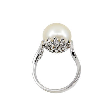 18K White Gold White South Sea Pearl and Diamond Ring | Pearl Engagement Ring Melbourne | Diamond Engagement Rings Melbourne | H&H Jewellery