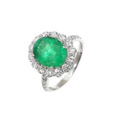 18K White Gold 3.43ct Emerald and Diamond Ring | Emerald Engagement Rings Melbourne | Emerald Engagement Rings Australia | H&H Jewellery