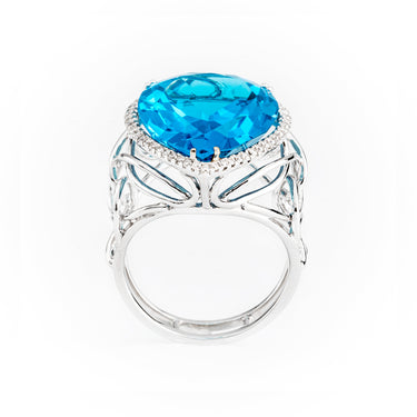 18K White Gold 18.11ct Swiss Blue Topaz & Diamond Ring | Diamond Engagement Rings Melbourne | Diamond Wedding Rings Melbourne | H&H Jewellery 