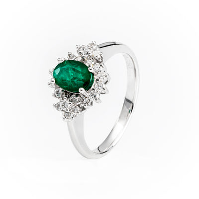 18K White Gold 0.98ct Emerald & Diamond Ring | Emerald Engagement Rings Melbourne | Emerald Engagement Rings Australia | H&H Jewellery