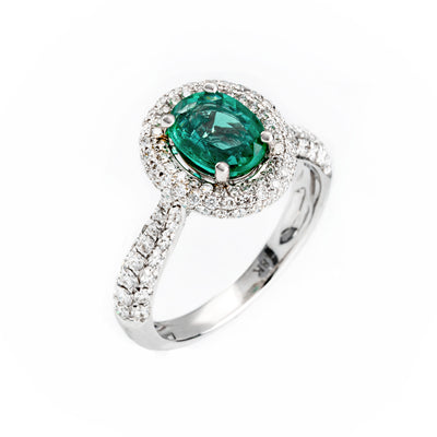 18K White Gold 1.20ct Emerald and Tdw. 0.88ct Diamond Engagement Ring | Emerald Engagement Rings Melbourne | Engagement Rings Melbourne | Wedding Rings Melbourne | H&H Jewellery